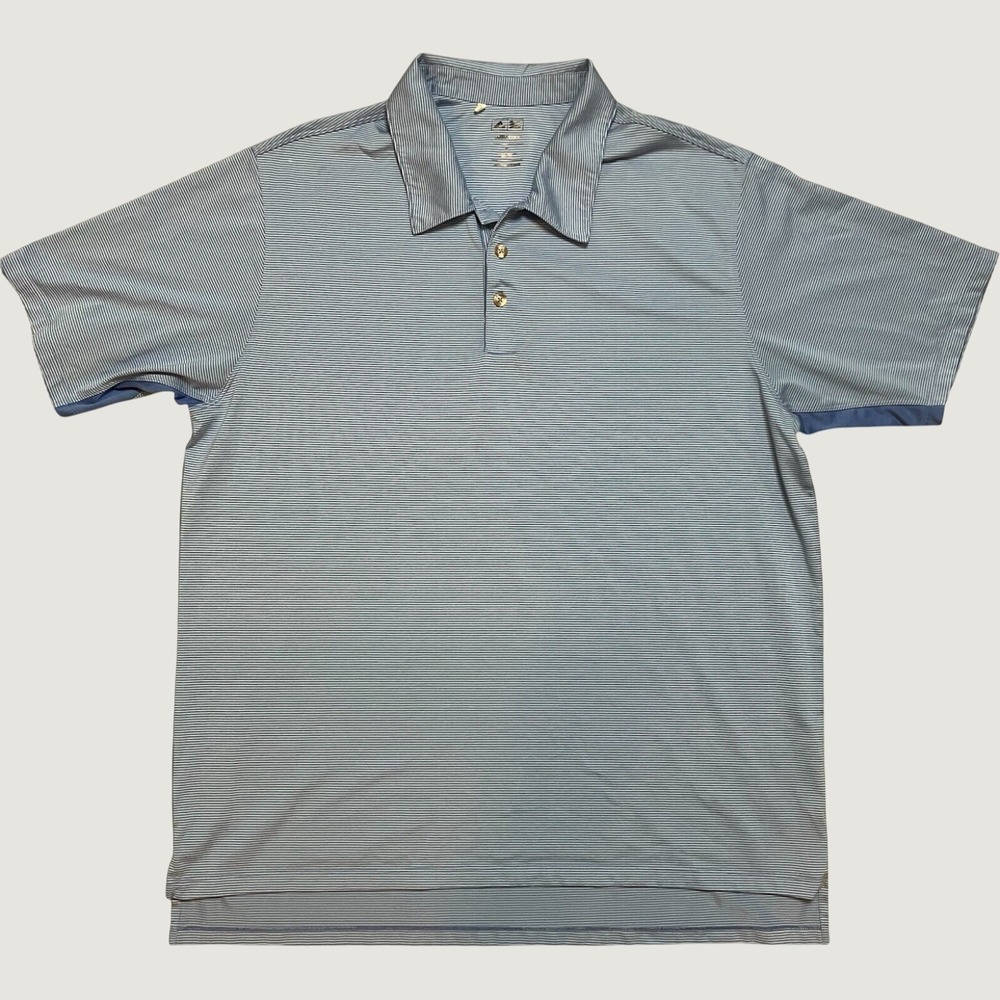 Adidas Mens XL Polo Shirt Blue Striped ClimaCool Short Sleeve P77903